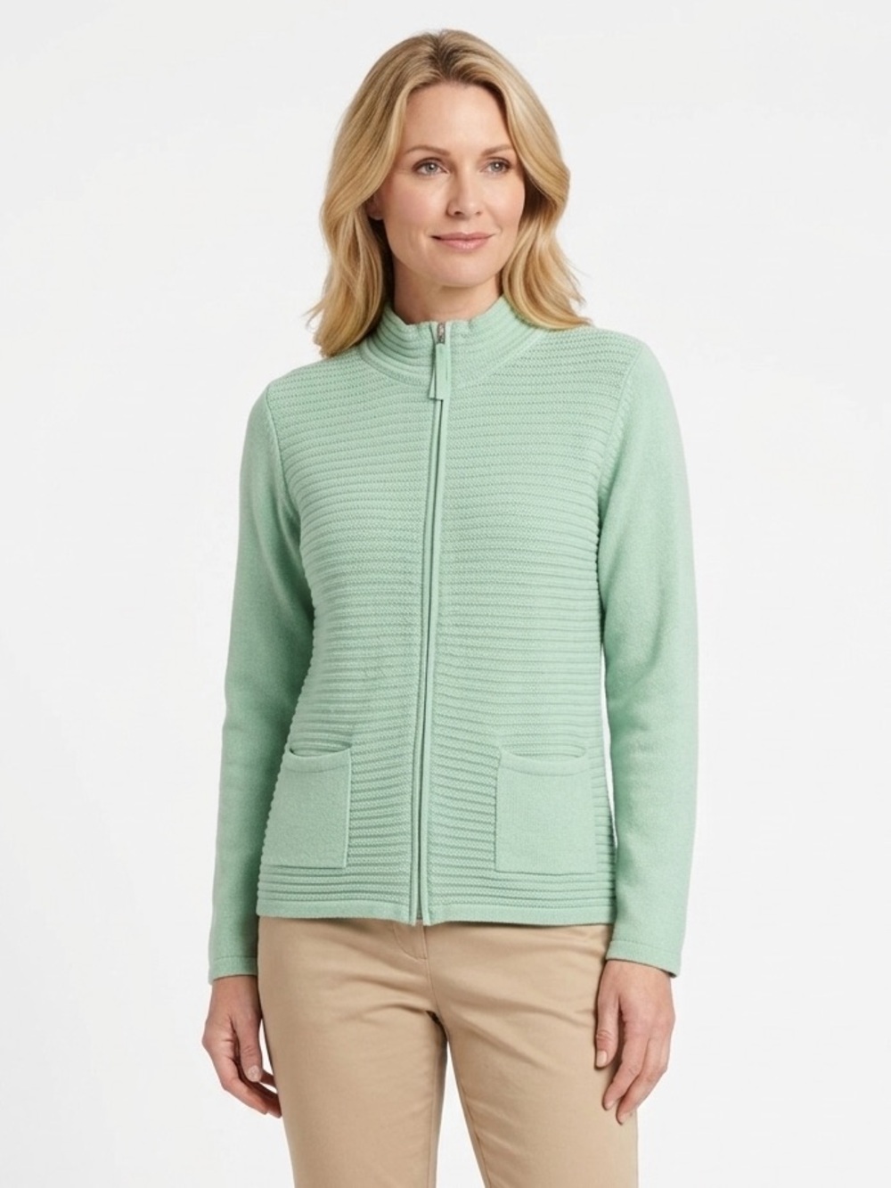 OLSEN  green zip up cardigan/sweater in Cotton Size MEDIUM